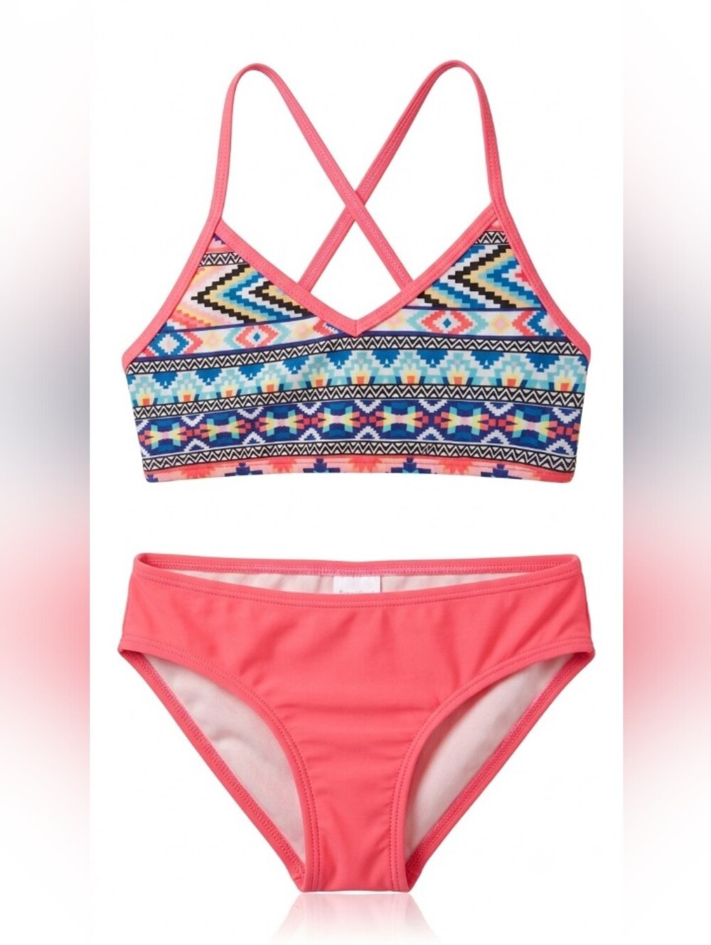 NWOT Girls' Aztec Print Tank Bikini Set - Coral Sz7-8